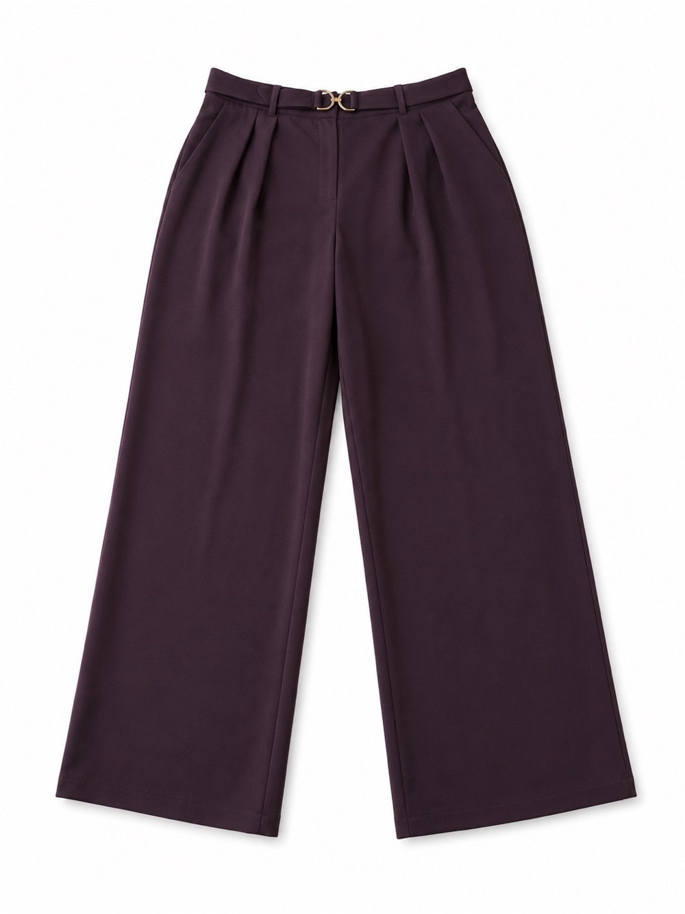 H&M Wide-Leg Pleated Trousers in Deep Plum